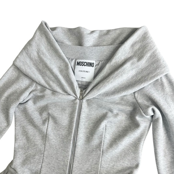 MOSCHINO COUTURE gray zip up flare mini sweatshirt dress US10/FR40 - Picture 9 of 14